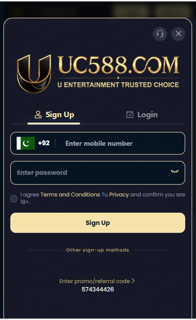Register account on UC588 Game